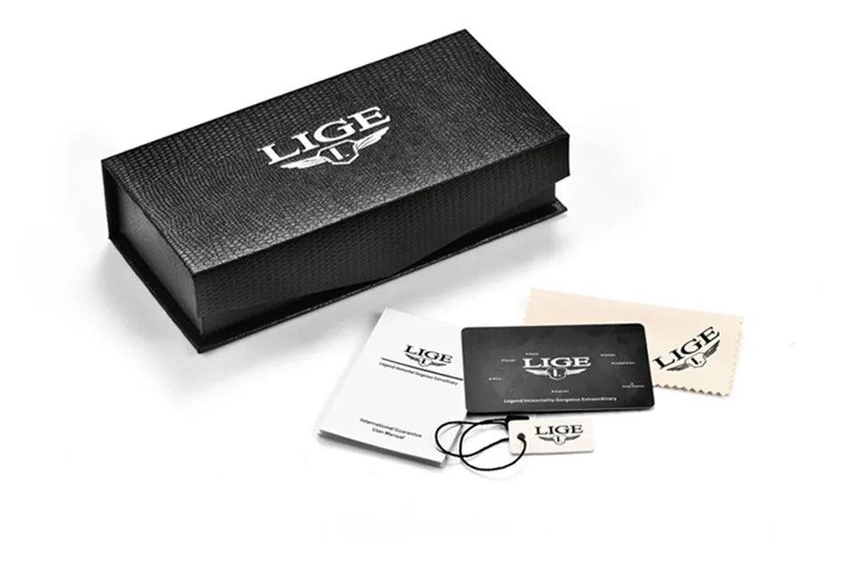 Relógio Masculino LIGE com Pulseira de Couro Fase da Lua