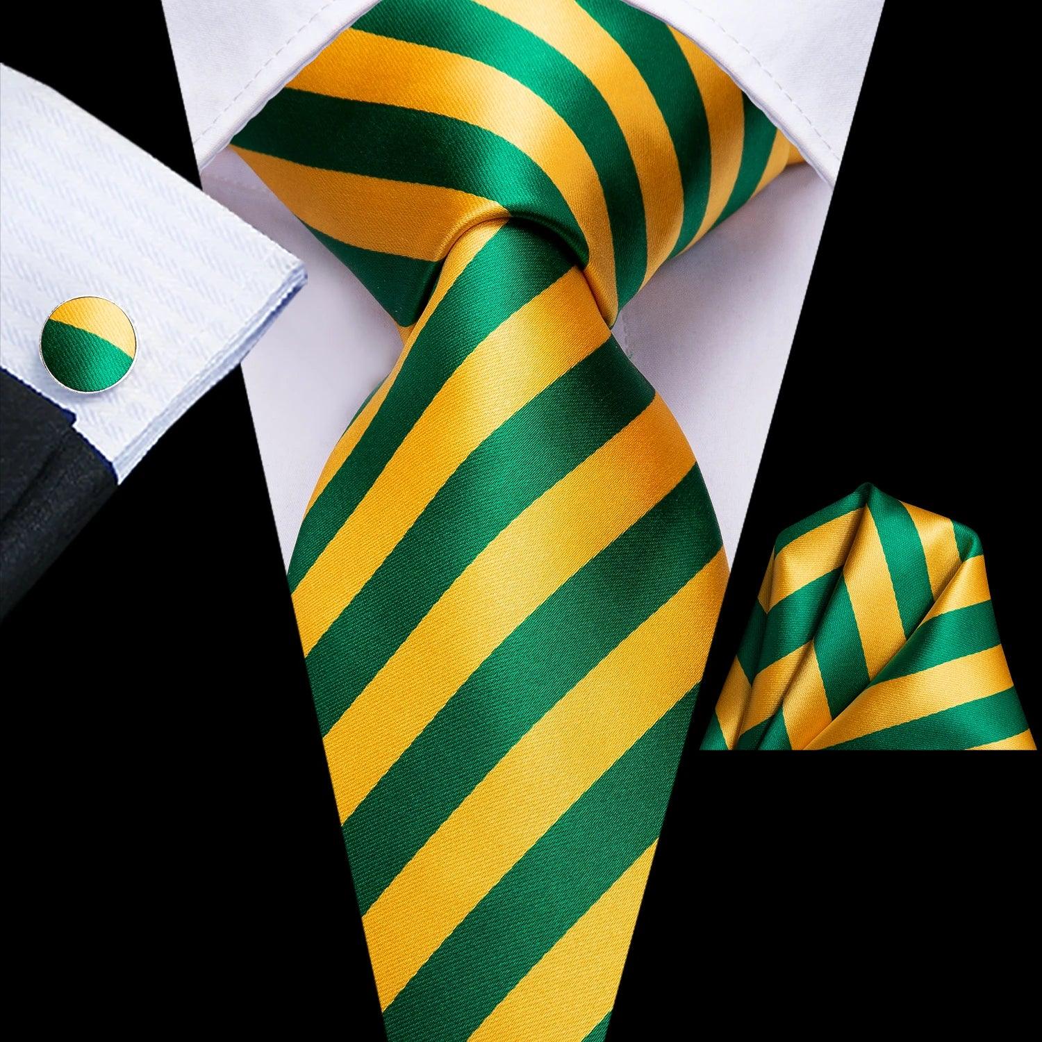 Gravata Hi-Tie Seda Listrada Verde/Amarelo - Elegância e Estilo