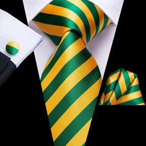 Gravata Hi-Tie Seda Listrada Verde/Amarelo - Elegância e Estilo