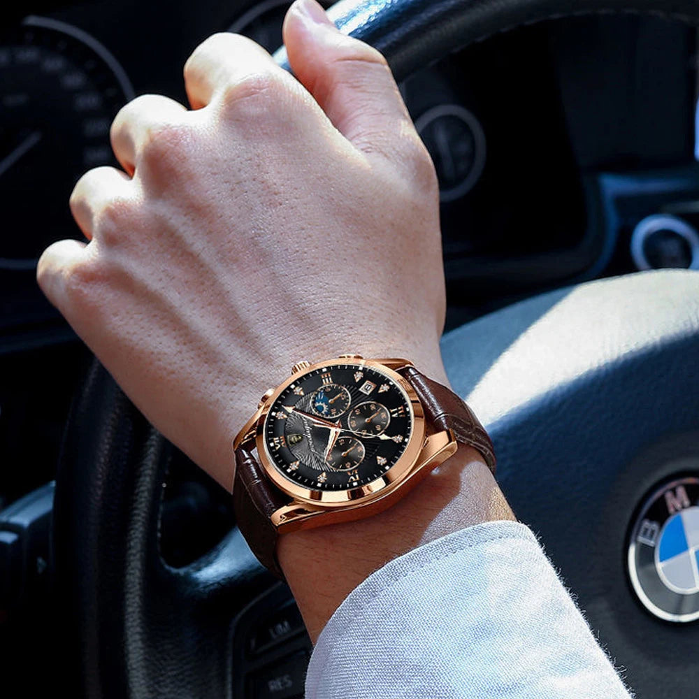 Relógio Masculino de Luxo Pulseira de Couro