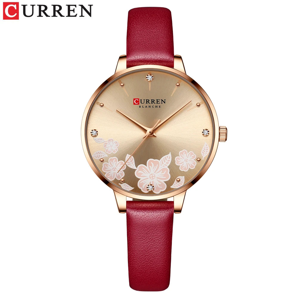 Curren relógios para a mulher moda à prova dwaterproof água relógio de topo marca luxo criativo romântico flor dial relógio pulso presente 9068