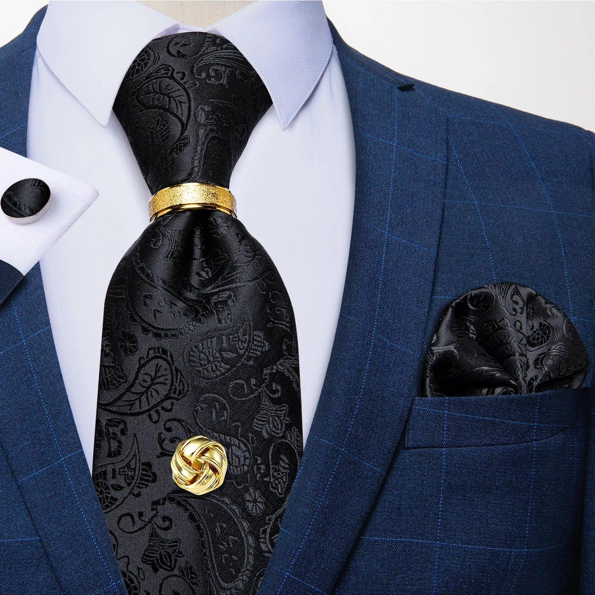Gravata Paisley de Seda DiBanGu - Kit com Lenço e Acessórios