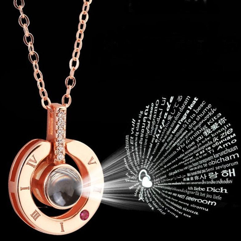 Colar Feminino Eu Te Amo em 100 Idiomas Coração Prata