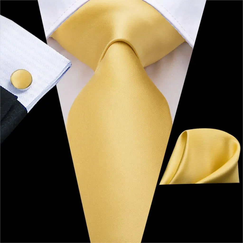 Gravata Masculina de Luxo Amarelo com Lenço e Abotoaduras