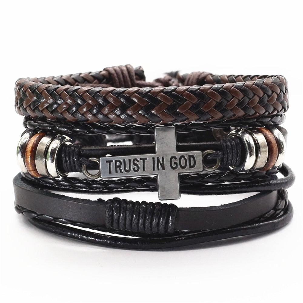 Pulseira Masculina de Couro 3 Peças - Loja Bruna Modas