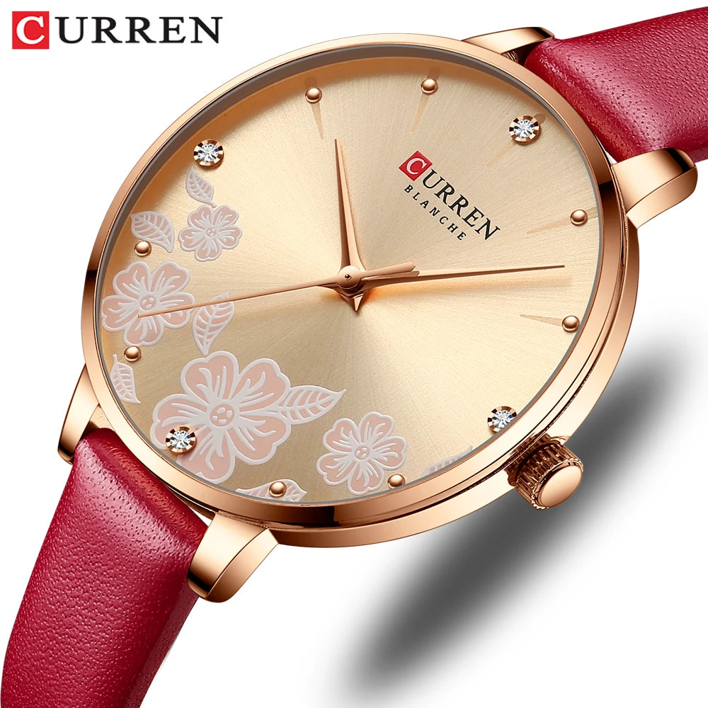 Curren relógios para a mulher moda à prova dwaterproof água relógio de topo marca luxo criativo romântico flor dial relógio pulso presente 9068