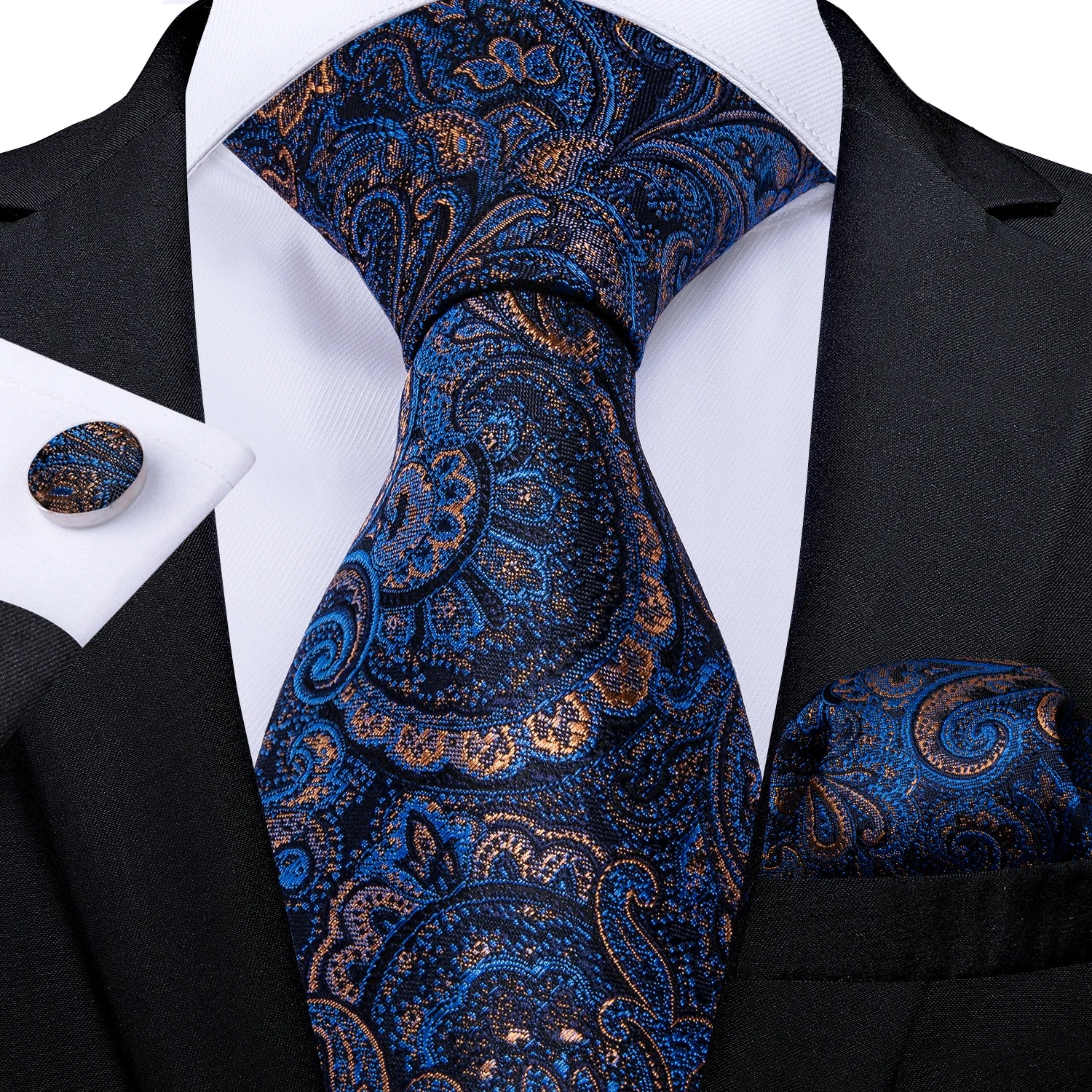 Gravata Masculina de Luxo Azul Floral com Estampa Paisley