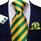 Gravata Hi-Tie Seda Listrada Verde/Amarelo - Elegância e Estilo