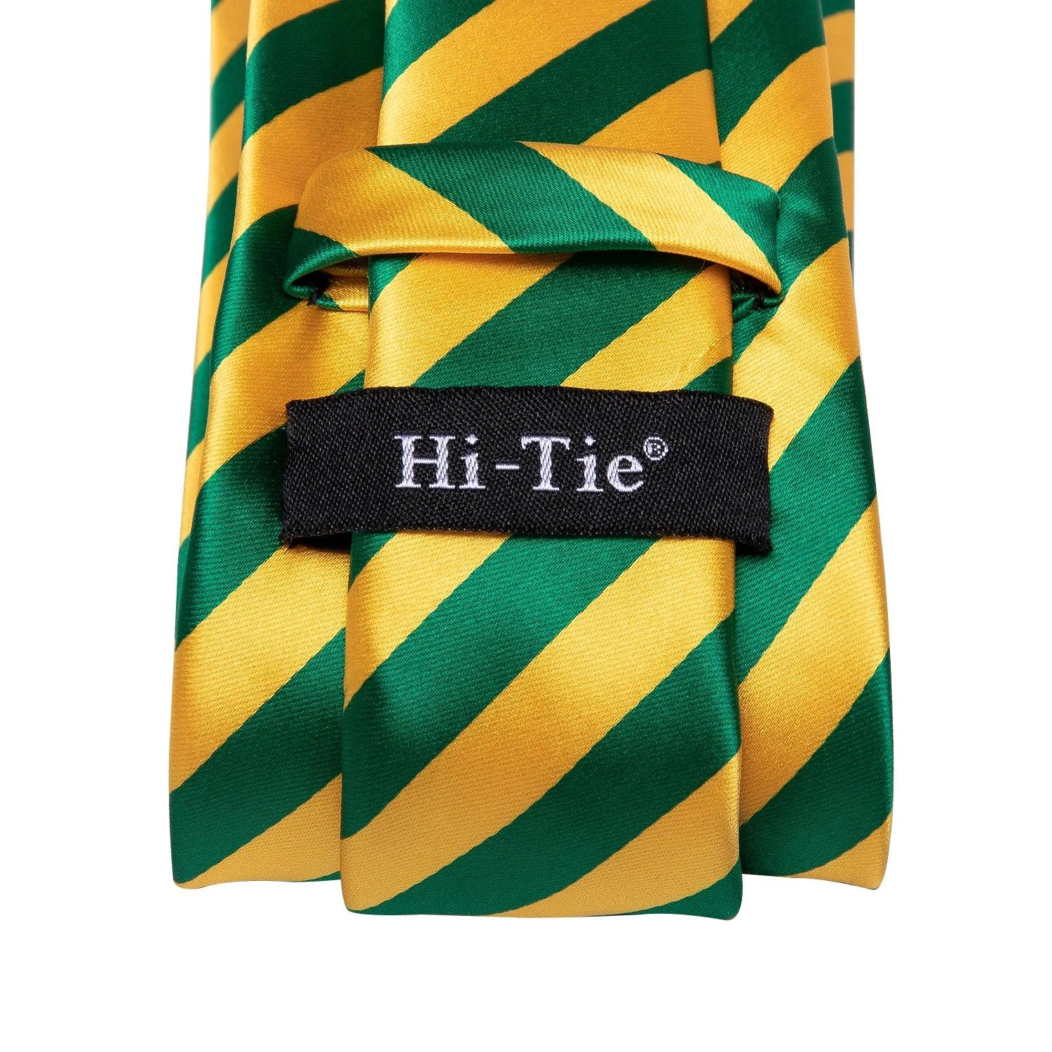 Gravata Hi-Tie Seda Listrada Verde/Amarelo - Elegância e Estilo