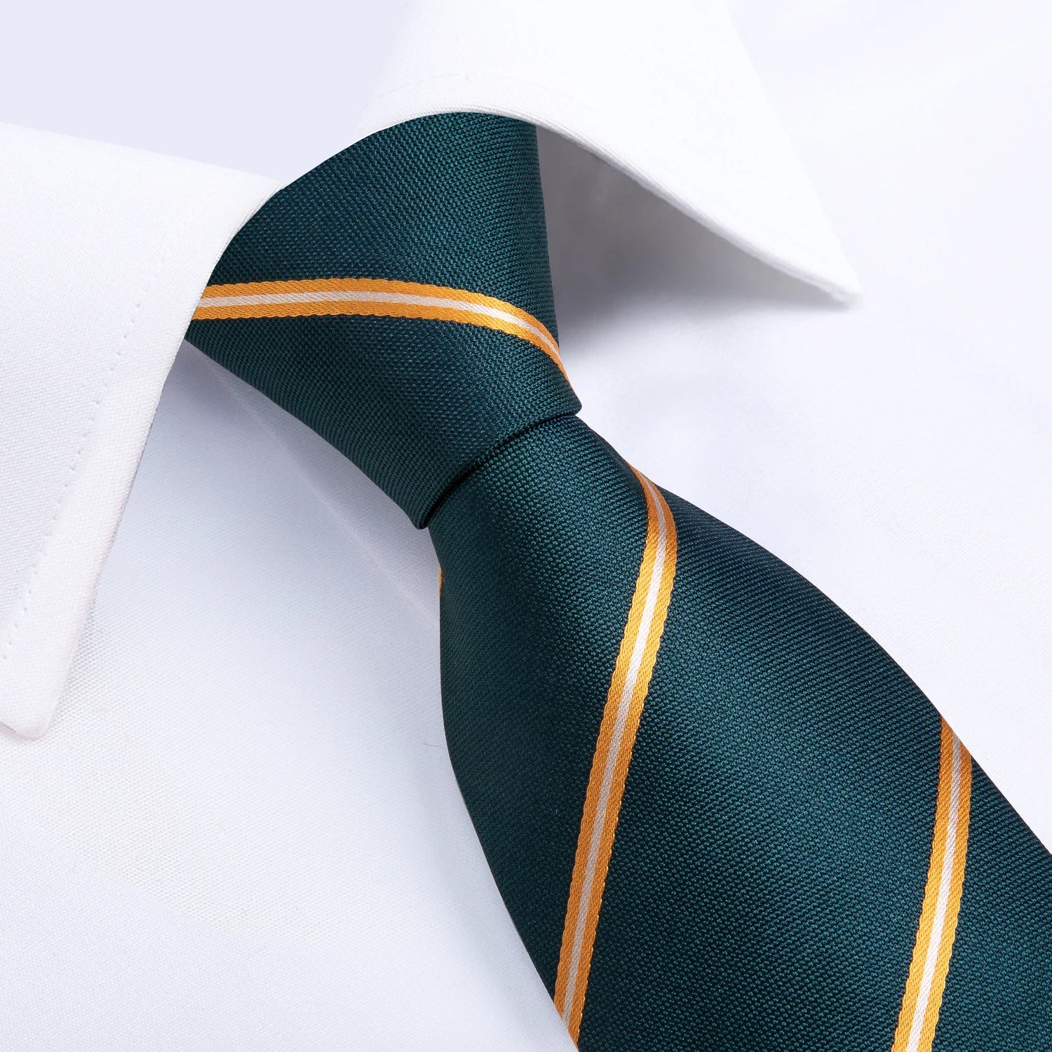 Gravata Masculina Poliéster Verde Listrado 8 cm com Acessórios