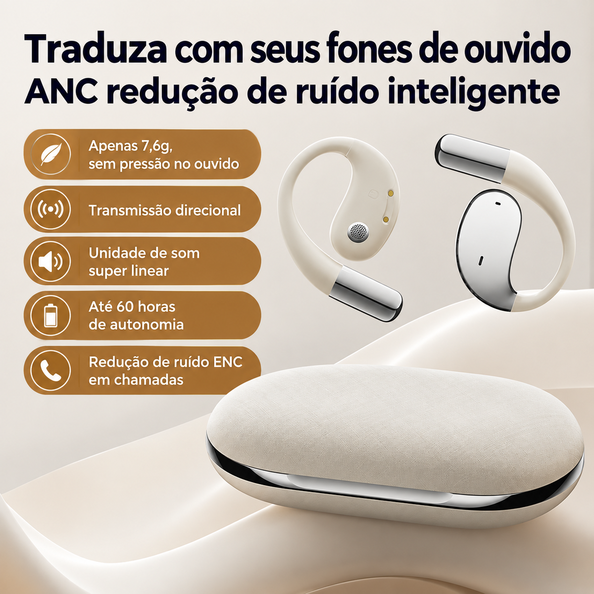 Fone de Ouvido Sem Fio Tradutor Open Ear LinguaFlow