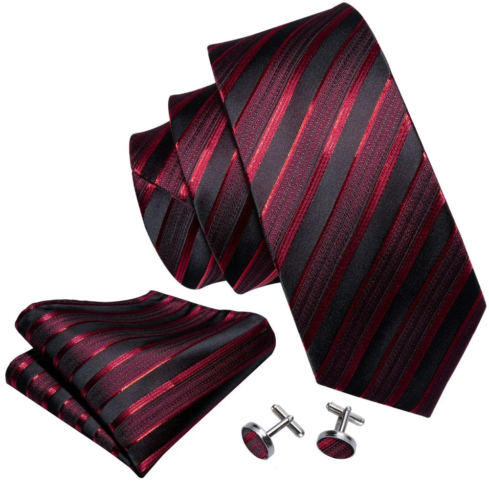 Conjunto de Gravata Masculina Listrada Vermelha