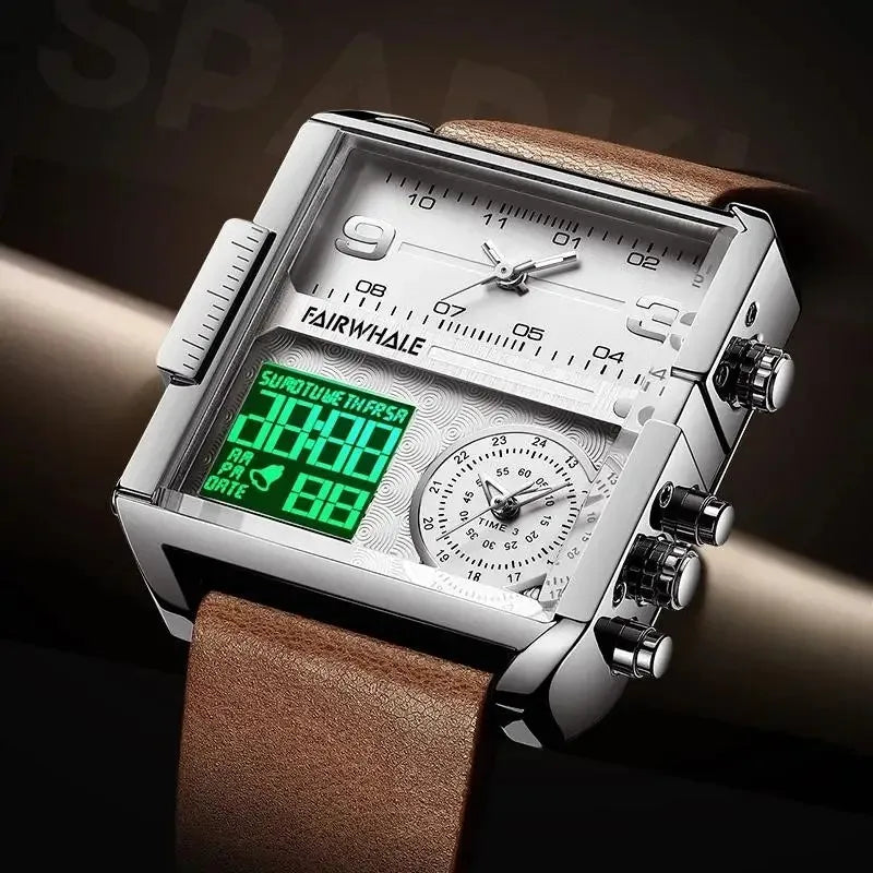 Relógio Masculino Esportivo Mostrador Grande com Pulseira de Couro