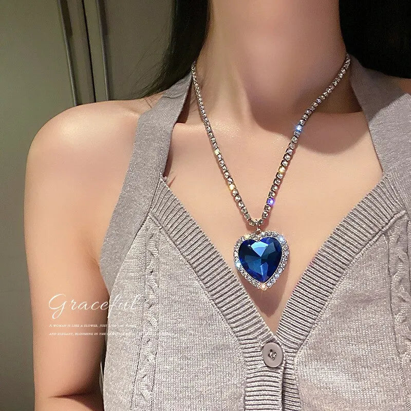 Colar Feminino Coração do Oceano Azul