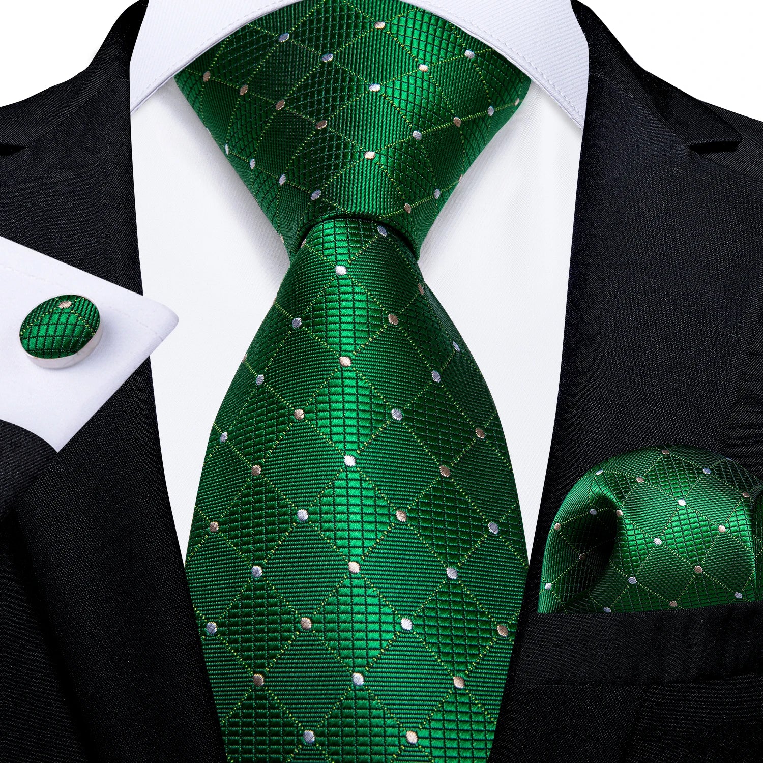 Kit de Gravata Masculina de Luxo Verde com Lenço de Bolso