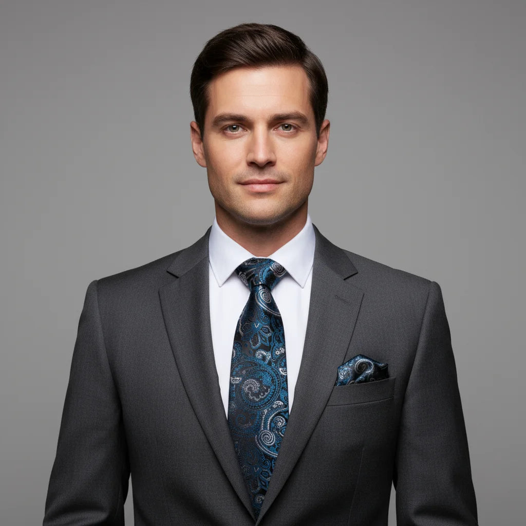 Conjunto de 3 Peças Gravata Masculina Floral com Abotoaduras e Lenço