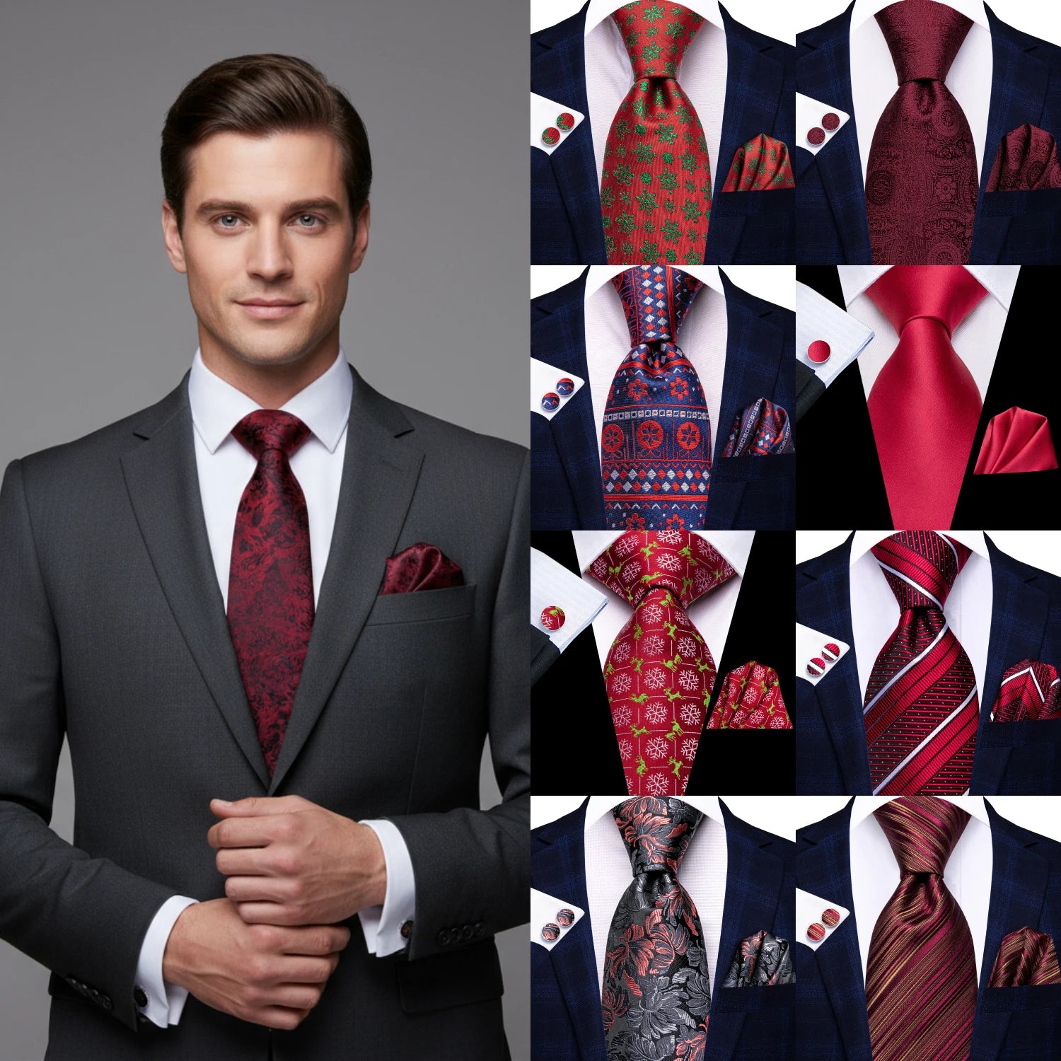 Kit de Gravata Masculina com Abotoaduras Pisa