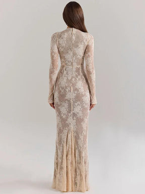 Vestido Maxi Bodycon de Renda Branco Mozision