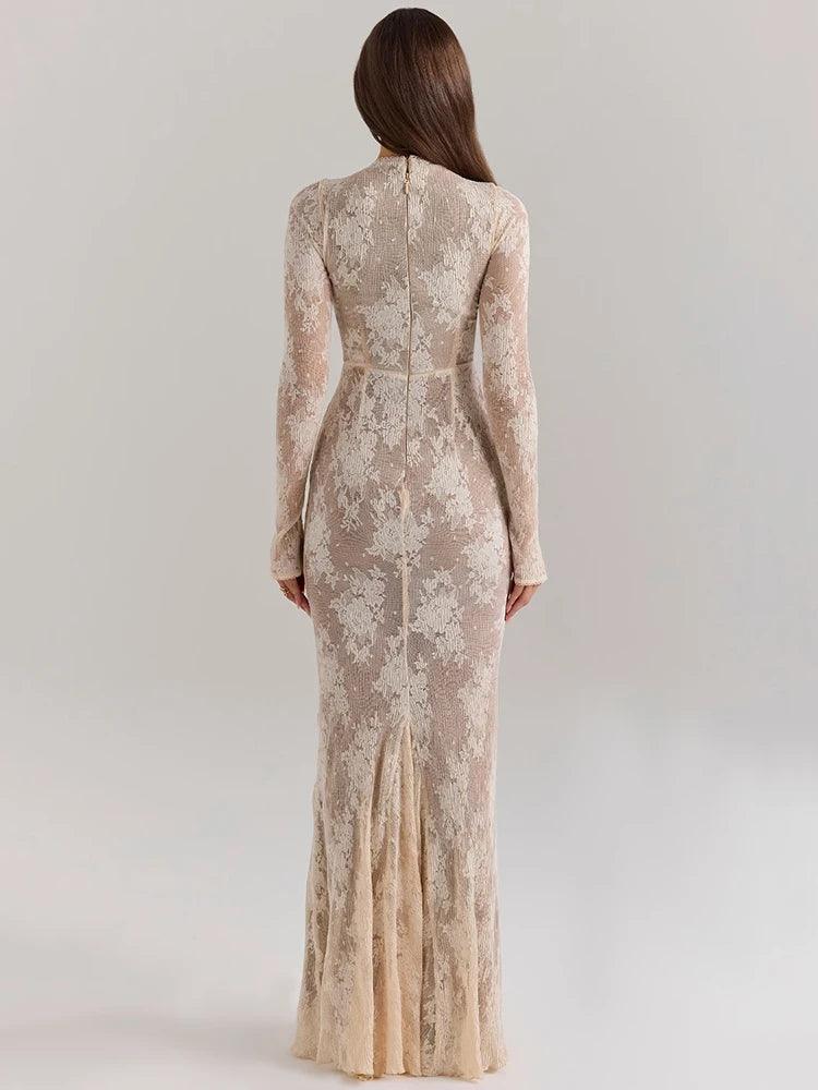 Vestido Maxi Bodycon de Renda Branco Mozision