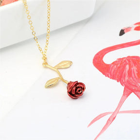 Colar Rosa 3D Feminino Inspirado em A Bela e a Fera