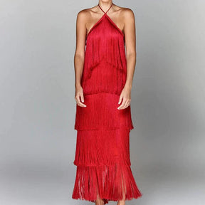 Vestido de Festa Halter com Borlas – Elegância Atemporal