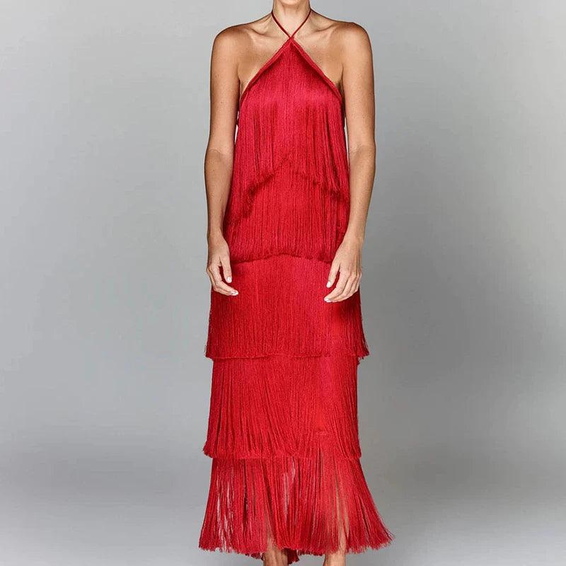 Vestido de Festa Halter com Borlas – Elegância Atemporal