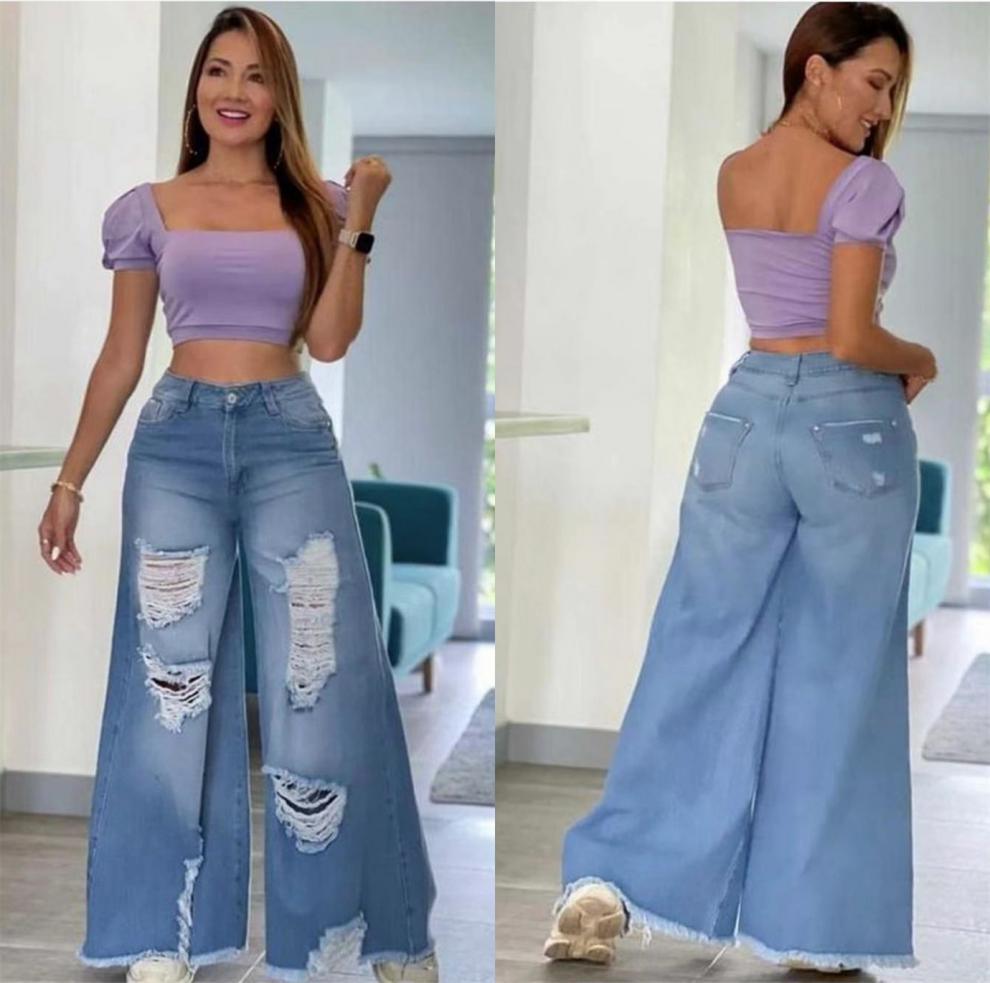 Calça Jeans Rasgado Pantalona Brunas - Loja Bruna Modas