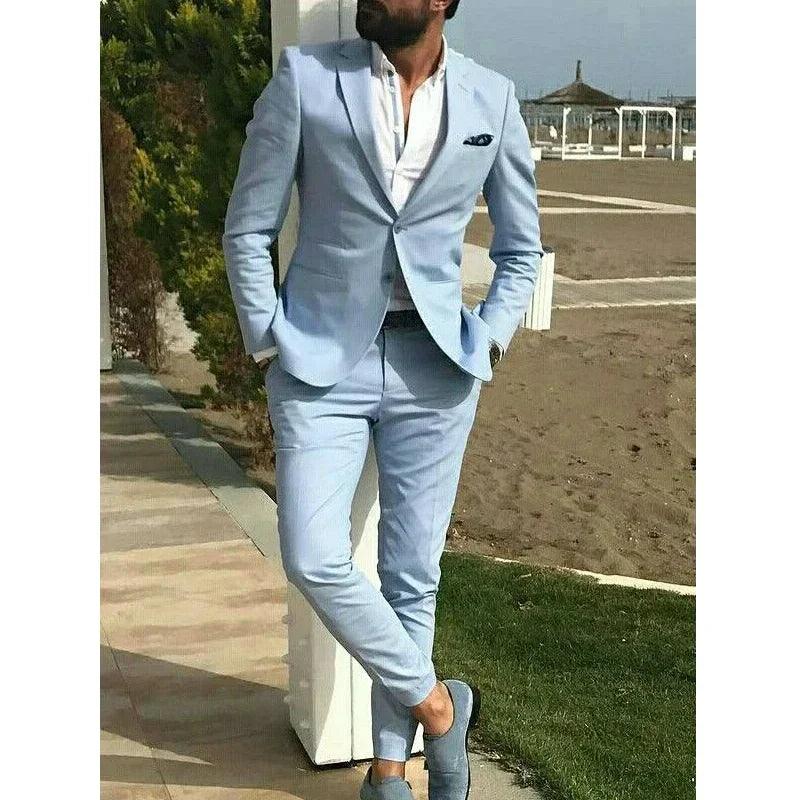 Terno Slim Fit Azul-Celeste 2 Peças Bruna Modas