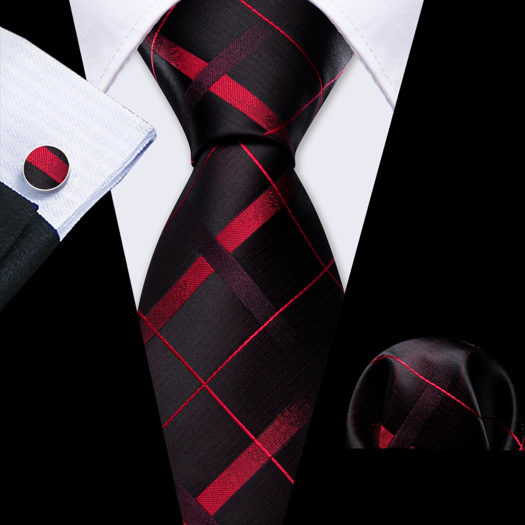 Gravata Masculina Clássica Vermelho e Preto com Acessórios