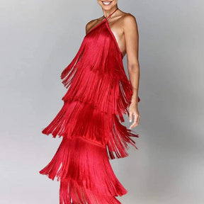 Vestido de Festa Halter com Borlas – Elegância Atemporal