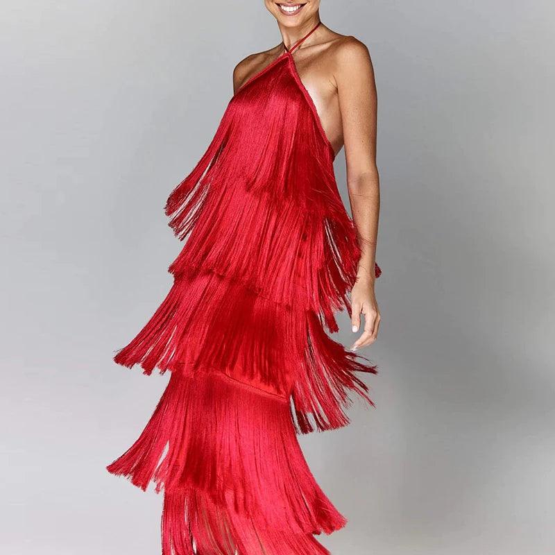 Vestido de Festa Halter com Borlas – Elegância Atemporal