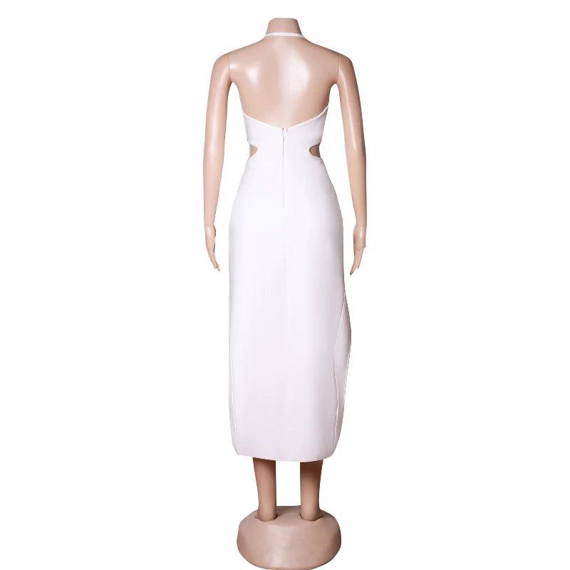 Vestido Midi Bodycon Branco Elegante e Sexy