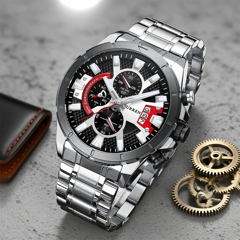 Relógio Masculino Pulseira de Aço Inoxidável com Mostrador Grande