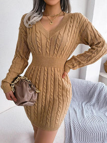Vestido Feminino Casual de Malha com Decote em V