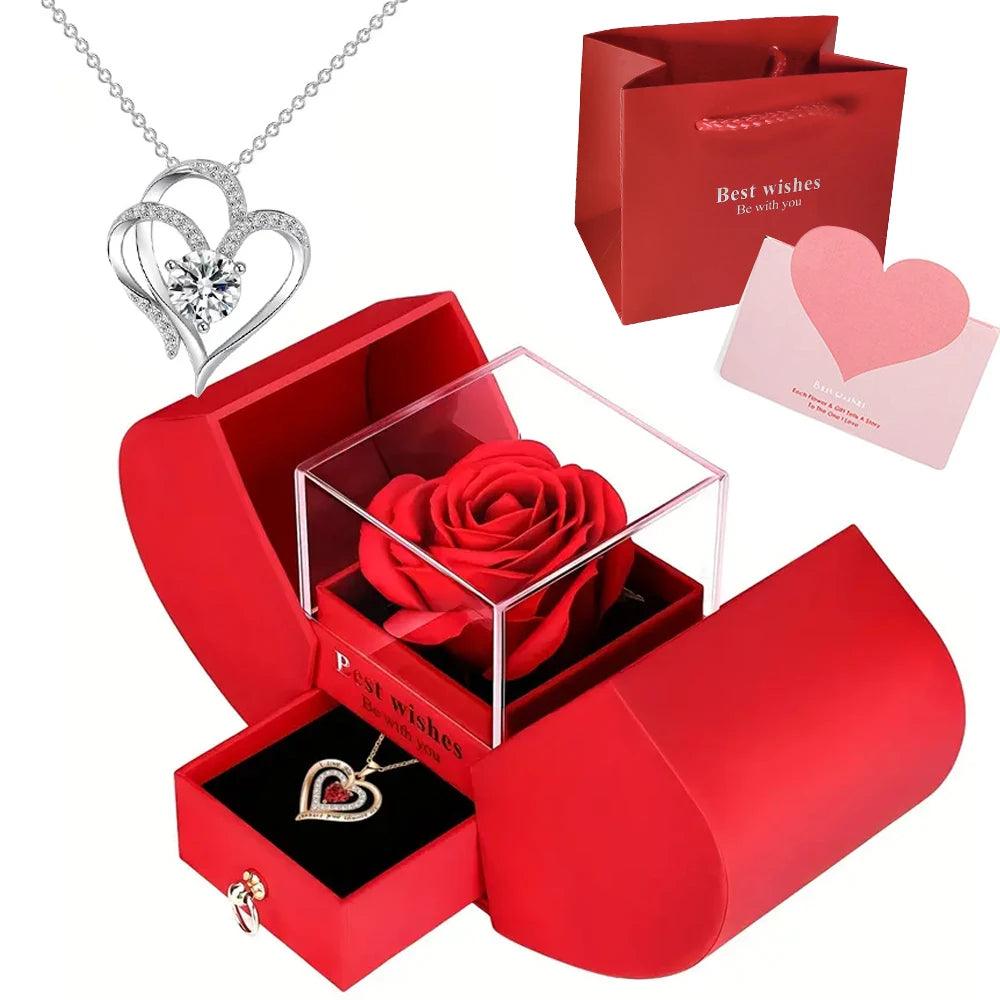 Colar Feminino com Caixa de Joias de Luxo e Flores Artificiais