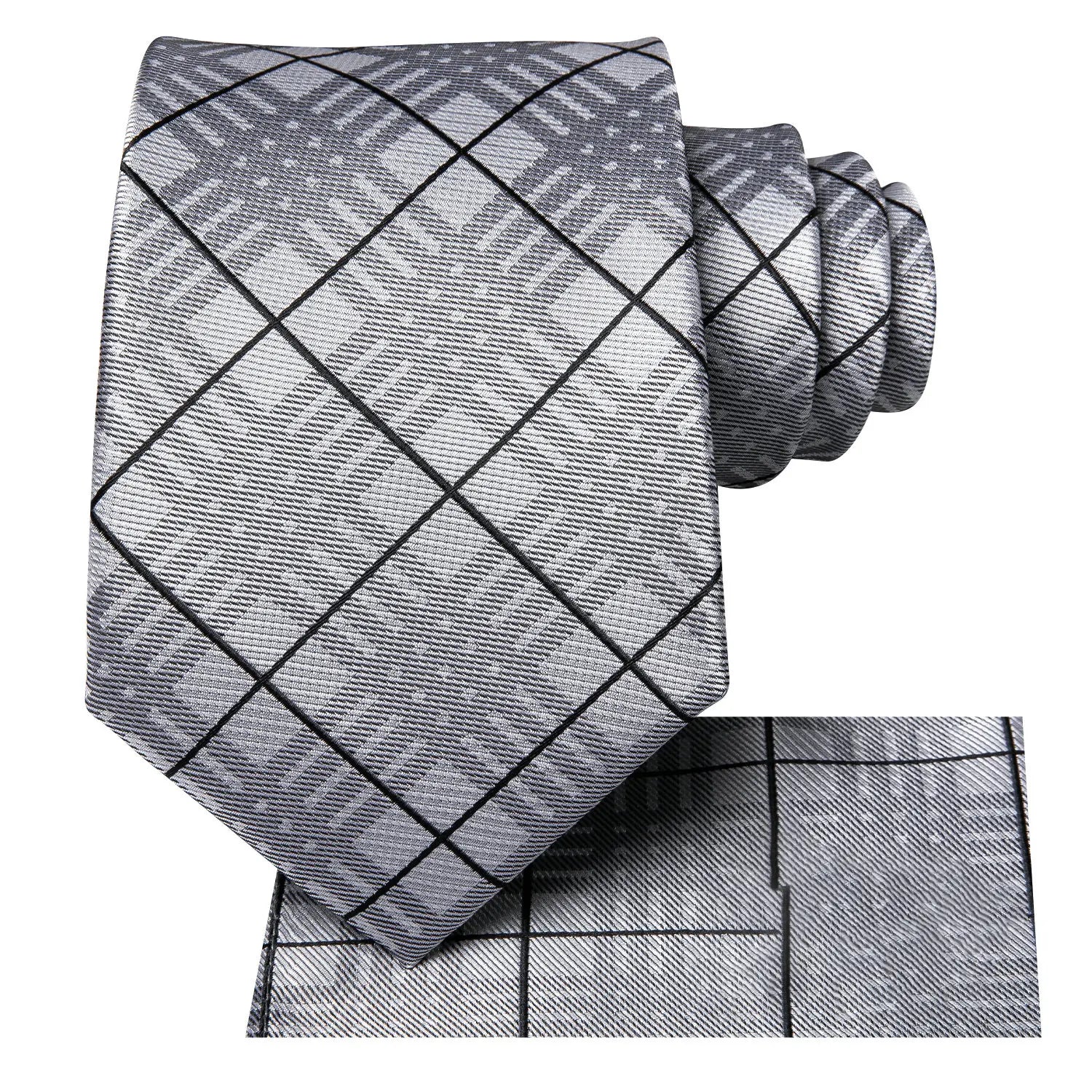 Gravata Masculina Cinza Claro com Lenço de Bolso