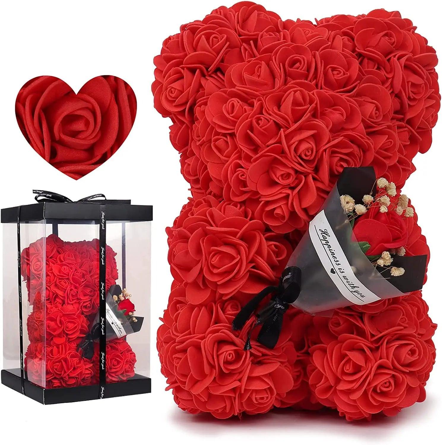 Urso de Rosas com Buquê 24cm – Presente Romântico Criativo