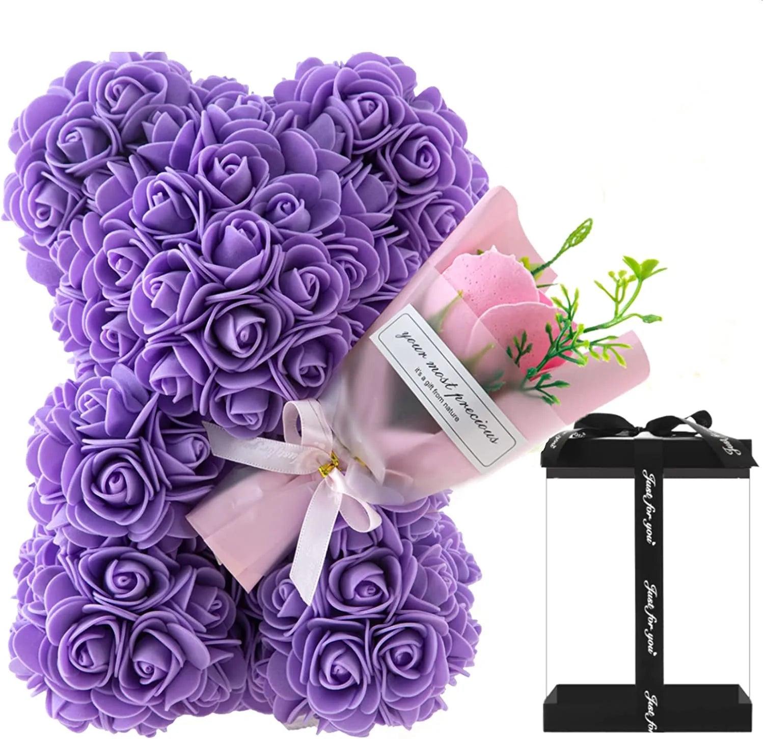 Urso de Rosas com Buquê 24cm – Presente Romântico Criativo