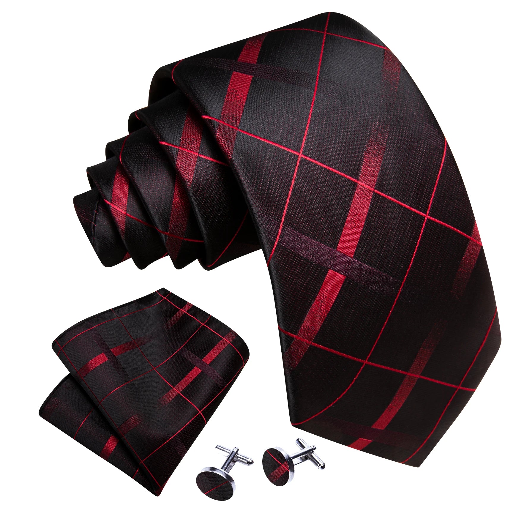 Gravata Masculina Clássica Vermelho e Preto com Acessórios