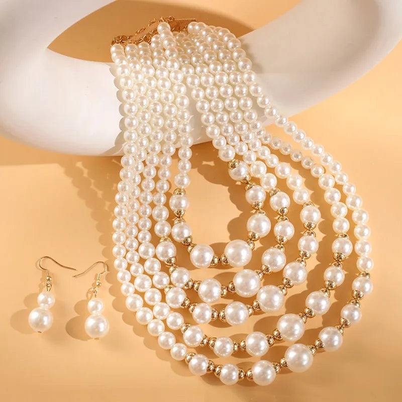 Conjunto de Jóias Feminino com Colar Multicamadas e Brinco