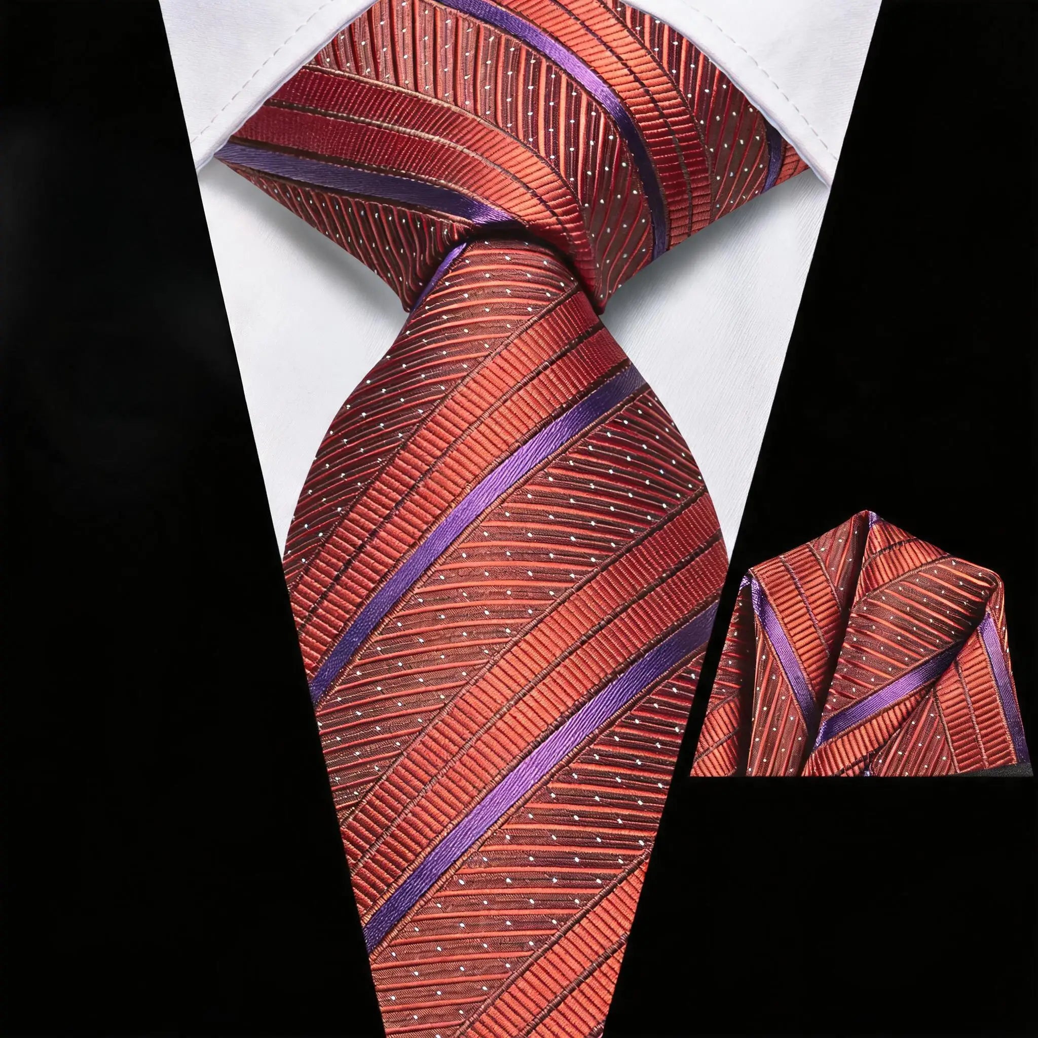 Gravata Masculina Clássica Listrada com Lenço de Bolso