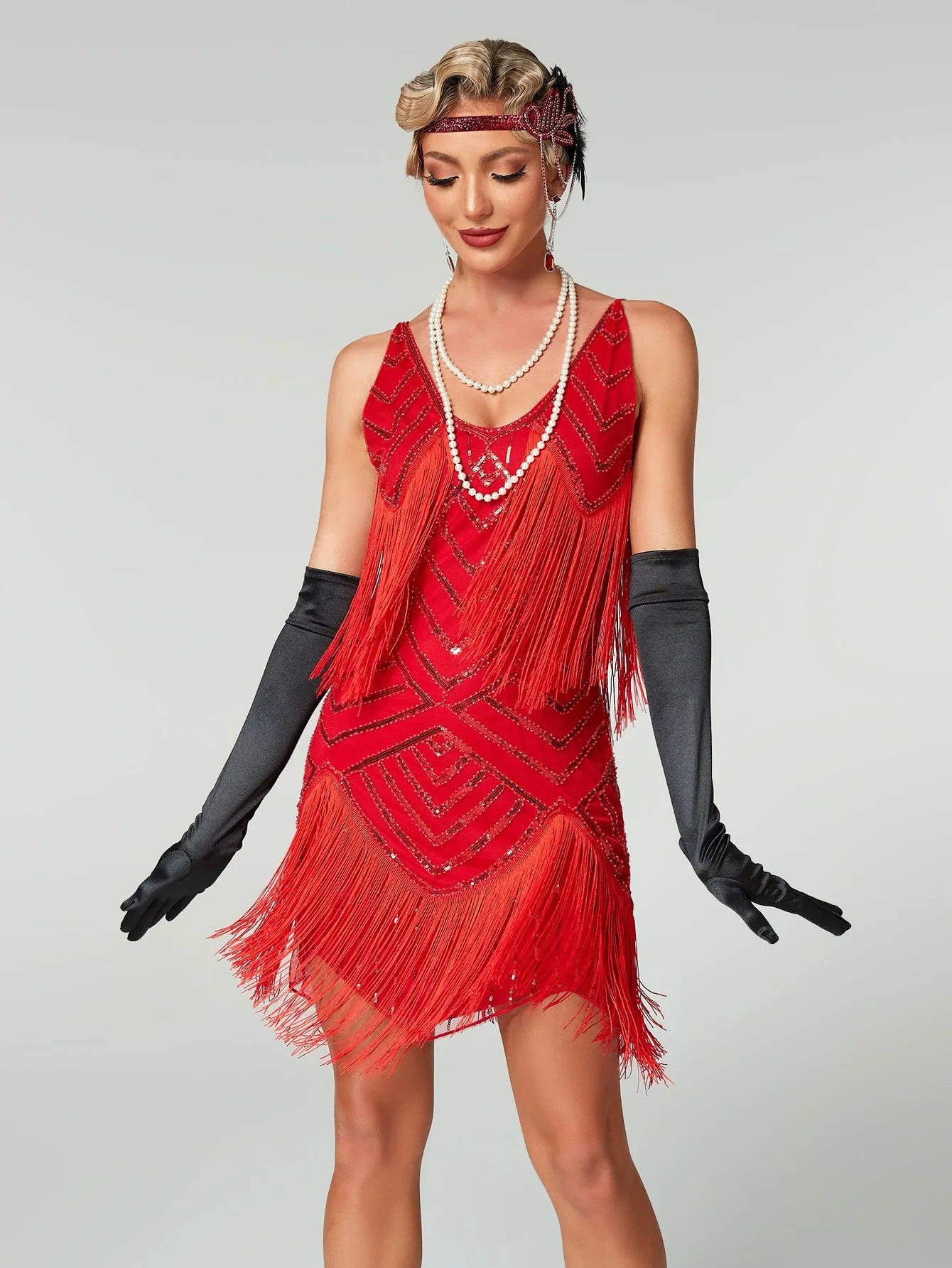 Vestido Gatsby Flapper 1920s com Franjas e Lantejoulas