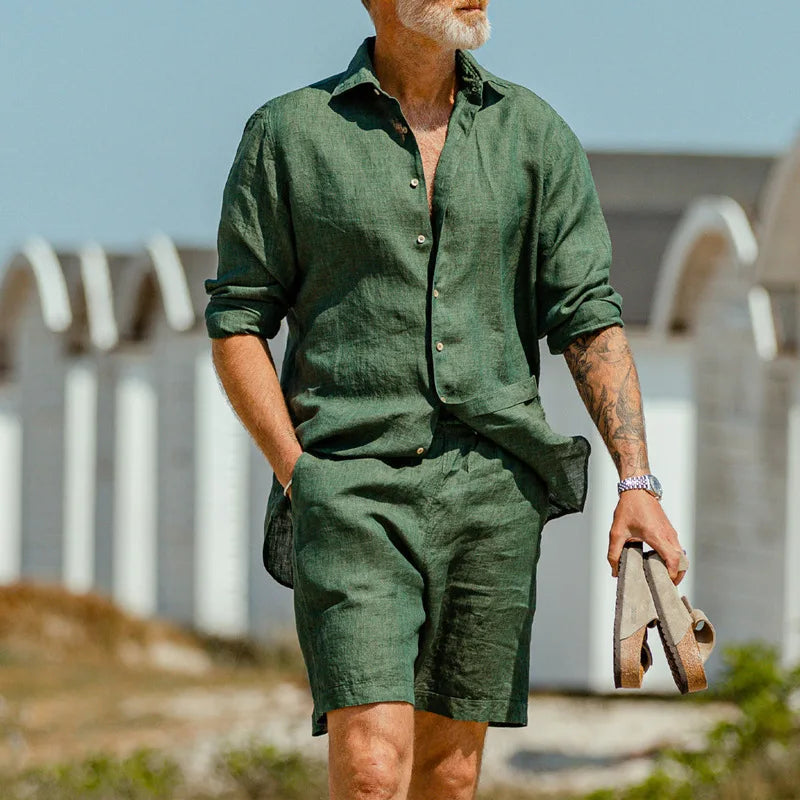 Conjunto Masculino Casual de Verão em Algodão e Linho