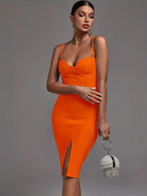 Vestido Bandagem Laranja Elegante e Sexy para Noite