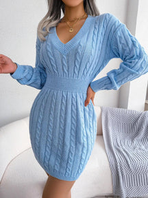 Vestido Feminino Casual de Malha com Decote em V