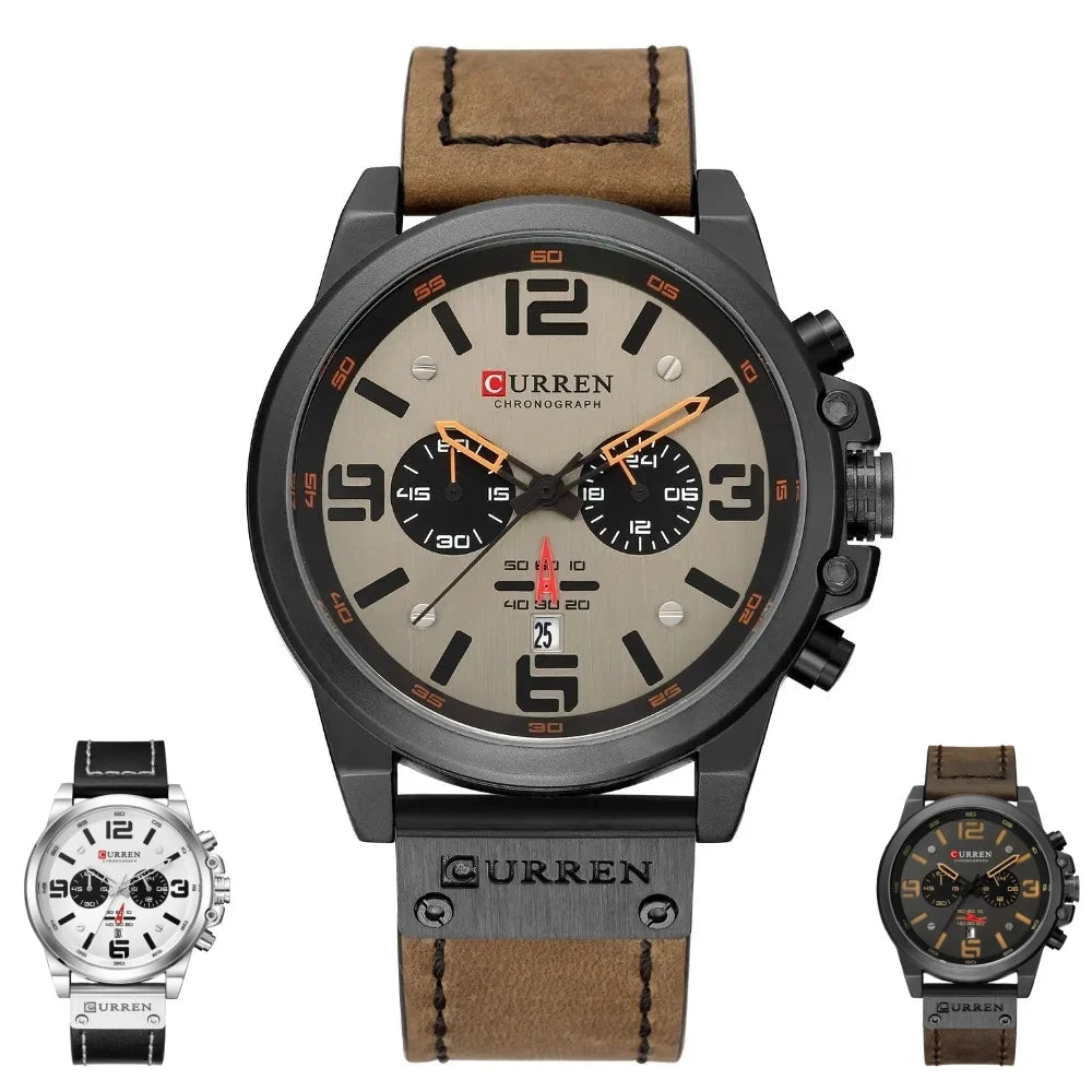 Relógio Masculino Quartzo Clássico com Pulseira de Couro