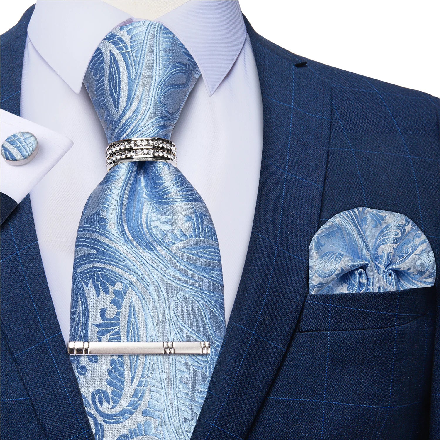 Gravata Masculina de Luxo Azul Claro com Estampa Paisley
