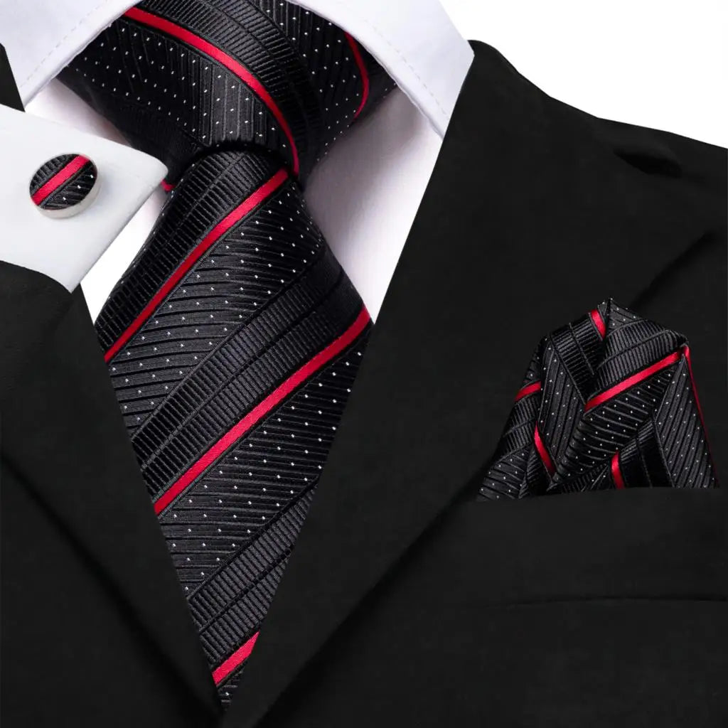 Gravata Masculina de Luxo Preto Listrado com Acessórios