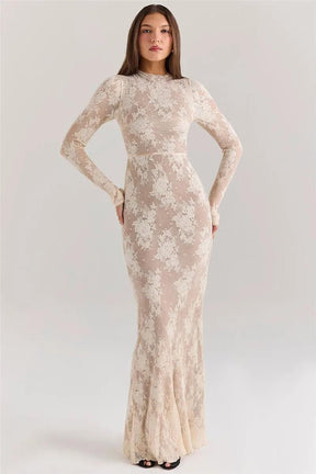 Vestido Maxi Bodycon de Renda Branco Mozision