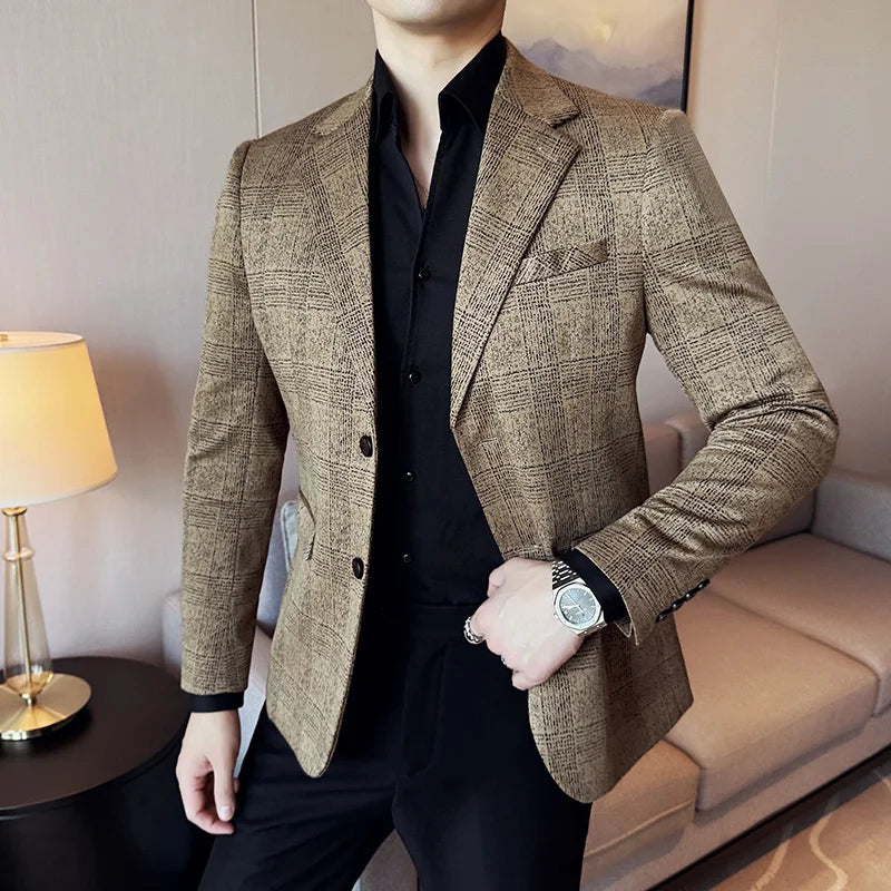 Blazer Masculino Xadrez Estilo Britânico Elegante e Moderno